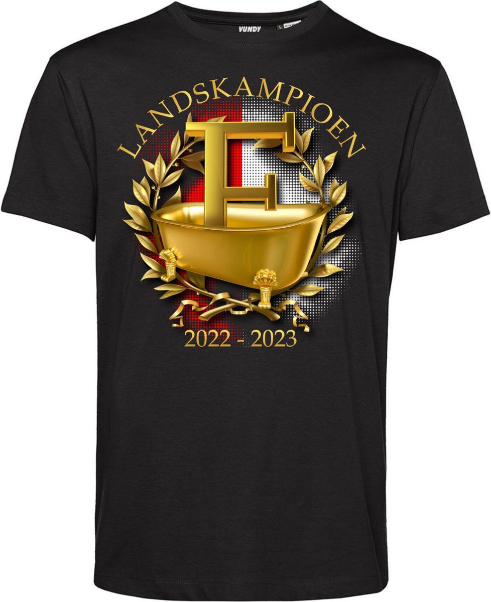 T-shirt Badkuip Landskampioen 2022-2023 | Feyenoord Supporter | Shirt Kampioen | Kampioensshirt | Zwart | maat S